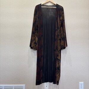Long Open-Front Velvet Duster Cardigan - Brown/Black